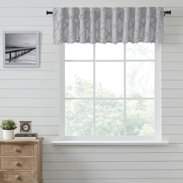 Frayed Lattice 90 in. L x 16 in. W Cotton Valance in Creme & Black