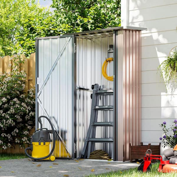 Outdoor 3 ft. W x 2 ft. D Metal Storage Shed with Sloping Roof and Lockable Door, Brown (4 sq. ft. )