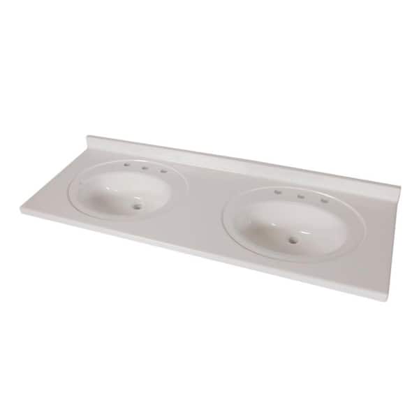Cultured Marble Double Bowl Vanity Top, 61 In White Cultured Marble Double Sink Bathroom Vanity Top