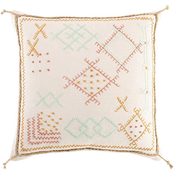 Artistic Weavers Fidelia Cream Hand Embroidered Polyester Fill 18 in. x 18 in. Decorative Pillow