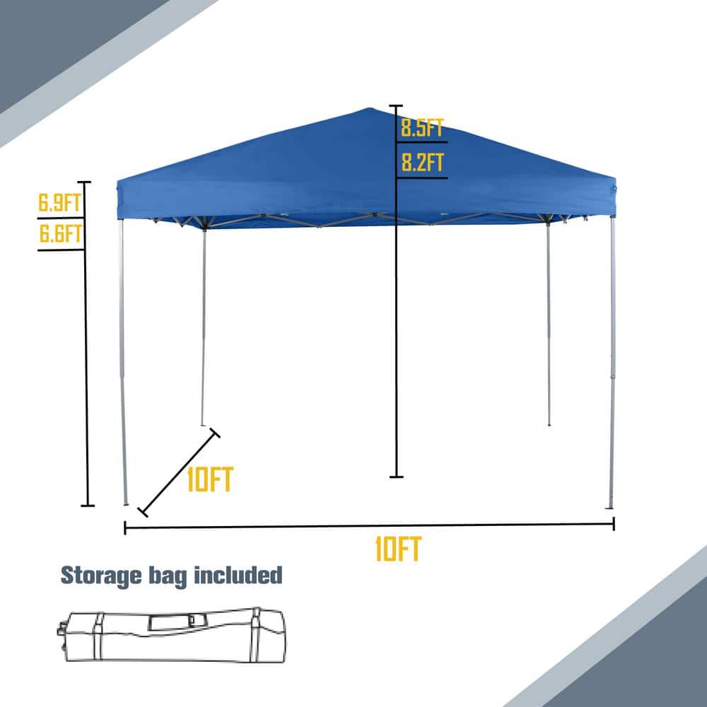 10 ft x 10 ft Blue Pop Up Canopy with Adjustable Height