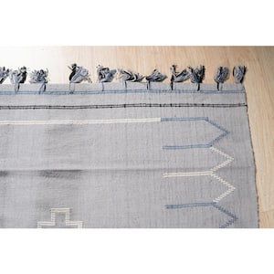 Hand-Knotted Silver 7 ft. 9 in. x 9 ft. 9 in. Wool Contemporary Flat Weave Area Rug