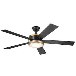 Salvo 56 in. Indoor Satin Black Downrod Mount Ceiling Fan with Integrated LED with Wall Control Included