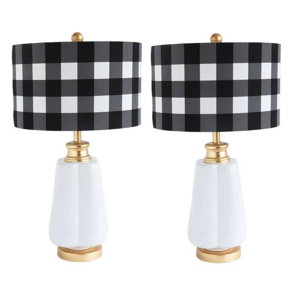 Co Op 16 In White Ceramic Lamp, Green And White Gingham Lamp Shade