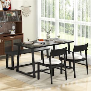 4-Piece Rectangle Coffee Wood Top Dining Room Set Seats 4 Black