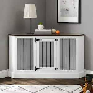 Winslow 53.25 in. White Triangle Composite Top Console Table with Dog Crate