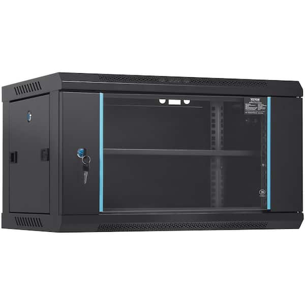 VEVOR 8.9x16.4x12.9in. Black 1 Tier Composite Deep Server Rack Cabinet Enclosure Ground-mounte Load Locking Glass Side Panel