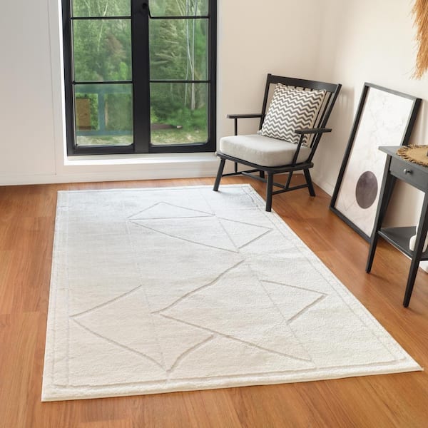 Monotone 8 x 10 Ivory Moraccan Pattern Area Rug for High Traffic Living Room Dining Room Bedroom