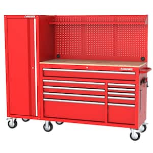 Modular Tool Storage 72 in. W Standard Duty Red Mobile Workbench Cabinet with Pegboard and 20 in. Side Locker