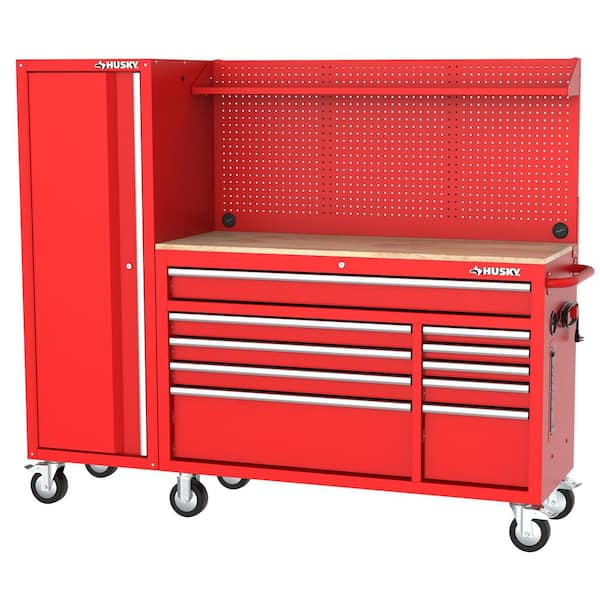 Husky Modular Tool Storage 72 in. W Red Mobile Workbench Cabinet with  8-Drawer Top Chest and 20 in. Side Locker H52MODSUITE3RED - The Home Depot