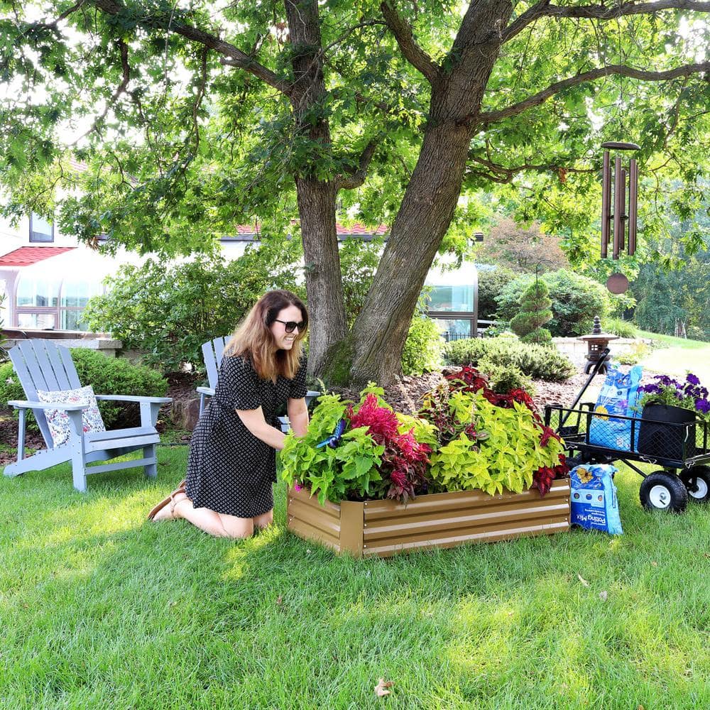 Brown Galvanized Steel Raised Garden Bed for Plants and Vegetables