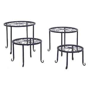 Metal Plant Stand 4-in-1 Potted Irons Planter Supports Floor Flower Pot Round Rack Display
