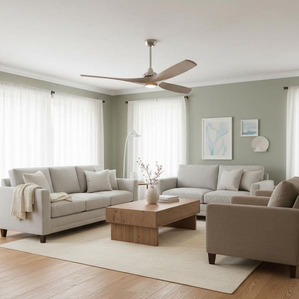 Aviation 60 in. Indoor Brushed Nickel and Ash Maple Ceiling Fan with Remote Control