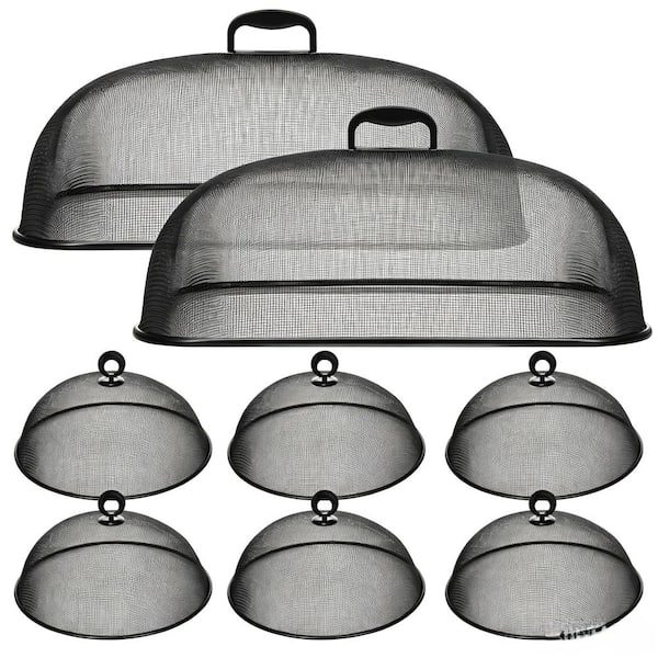 Black Metal Mesh Food Cover Set Picnic Covers 8-Pieces Extra Large and Dome for Plates and Bowls