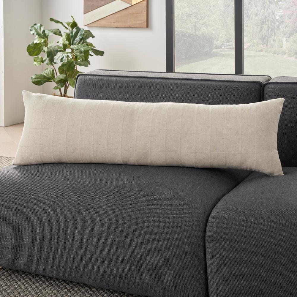 Off-White Cotton Rectangular Lumbar Throw Pillow with Zipper