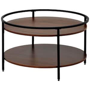 31.1 in. Cocktail Table Round Wood Coffee Table Modern Industrial Design with Sink Top for Livingroom - Brown