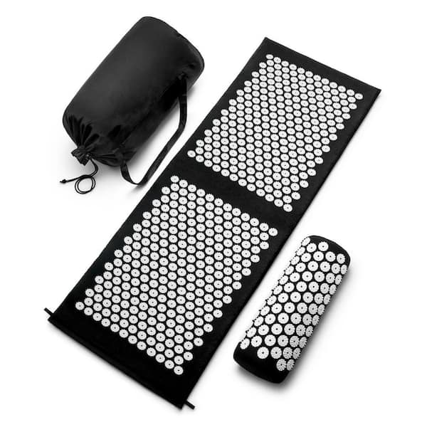 Large Acupressure Mat and Pillow Set, Black 17.5 in. x 51 in. x 4 in. Foam Yoga Mat 6.2 sq. ft., Stress Mat with Bag