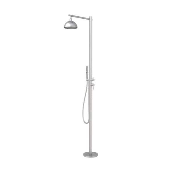 Single Handle 3-Spray Floor Mount Outdoor Shower Faucet 1.8 GPM Shower System with Ceramic Disc Valves in Brushed Nickel