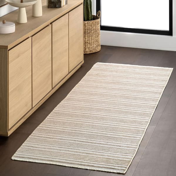 Millicent SuperiorWash Striped Machine Washable Area Taupe 3 ft. x 8 ft. Indoor Runner Rug