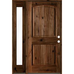44 in. x 80 in. Rustic Knotty Alder Left-Hand/Inswing Clear Glass Provincial Stain Wood Prehung Front Door with Sidelite