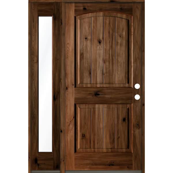 Krosswood Doors 44 in. x 80 in. Rustic Knotty Alder Left-Hand/Inswing Clear Glass Provincial Stain Wood Prehung Front Door with Sidelite