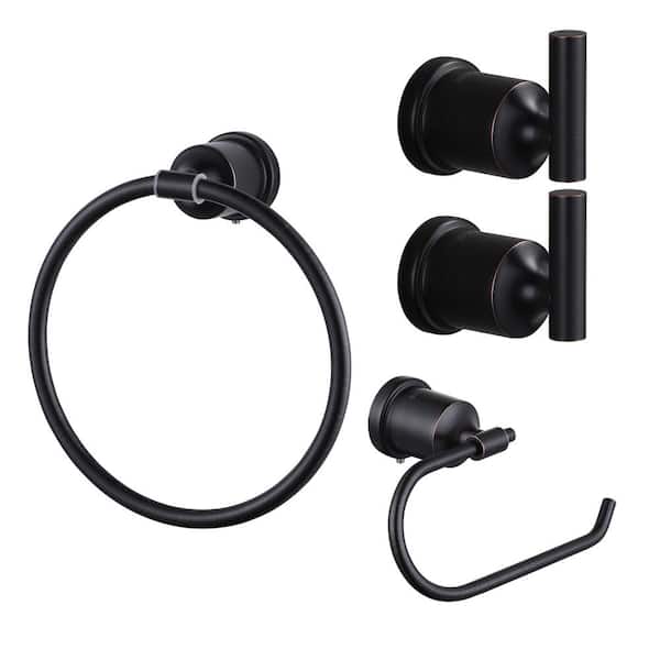 IVIGA 4-Piece Bath Hardware Set with Toilet Paper Holder, Towel Ring, Towel Hooks in Stainless Steel Oil Rubbed Bronze