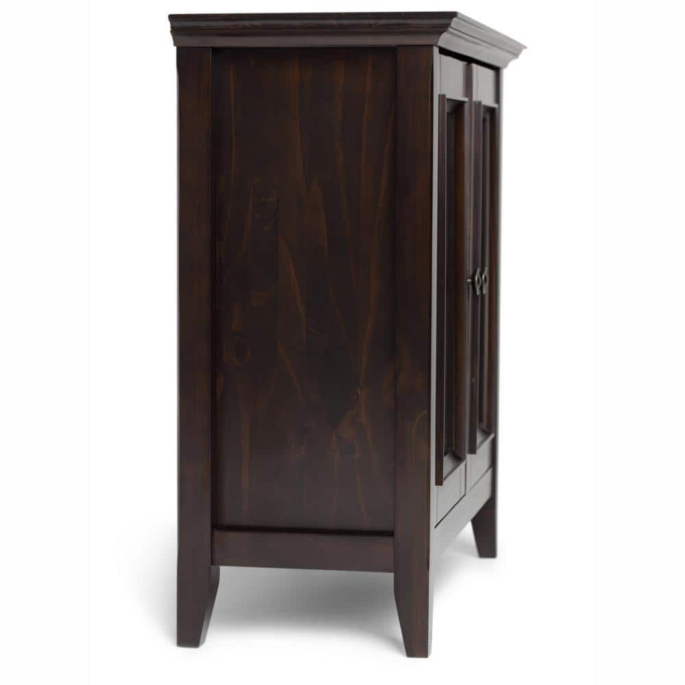 Hickory Brown Solid Wood Low Storage Cabinet with Adjustable Shelving