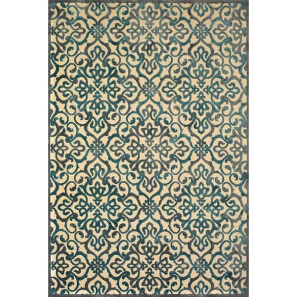8 x 11 Tan, Blue, Taupe Floral Area Rug