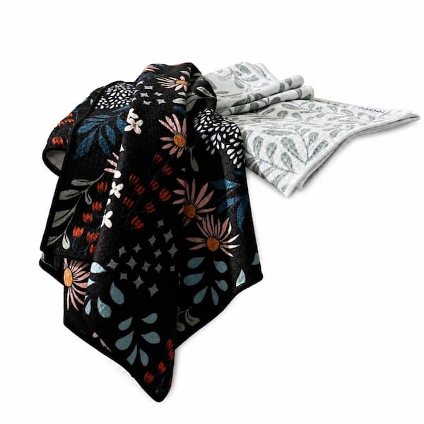 Enchanted Bloom Polyester Microfiber Waffle Kitchen Towels Set of 2, 16 in. x 28 in., Quick Dry Reusable