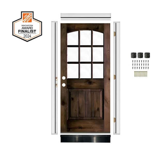 DIY RTA Kit 32 in. x 80 in. Right-Handed Arched Clear Glass Black Stain Knotty Alder Wood Ready To Assemble Front Door