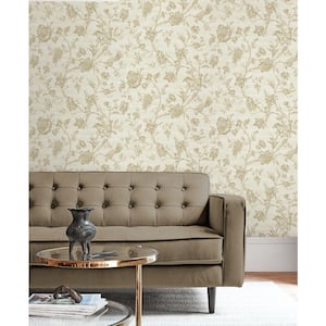 60.75 sq. ft. Oat Stoney Brook Floral Paper Unpasted Wallpaper Roll