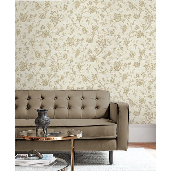 60.75 sq. ft. Oat Stoney Brook Floral Paper Unpasted Wallpaper Roll