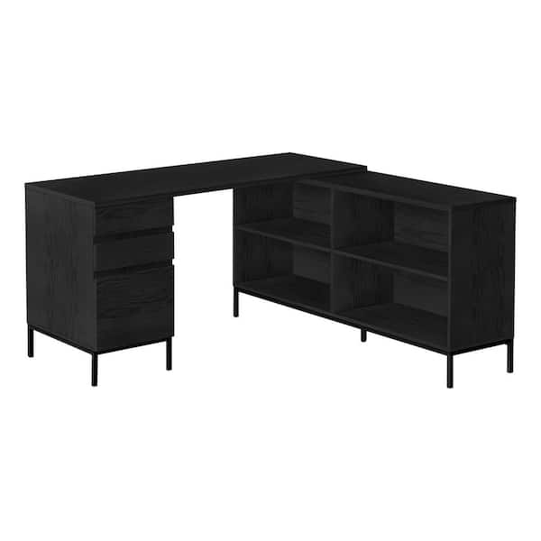 HomeRoots 60 in. L Shape Black Manufactured Wood Drawers Executive Desk