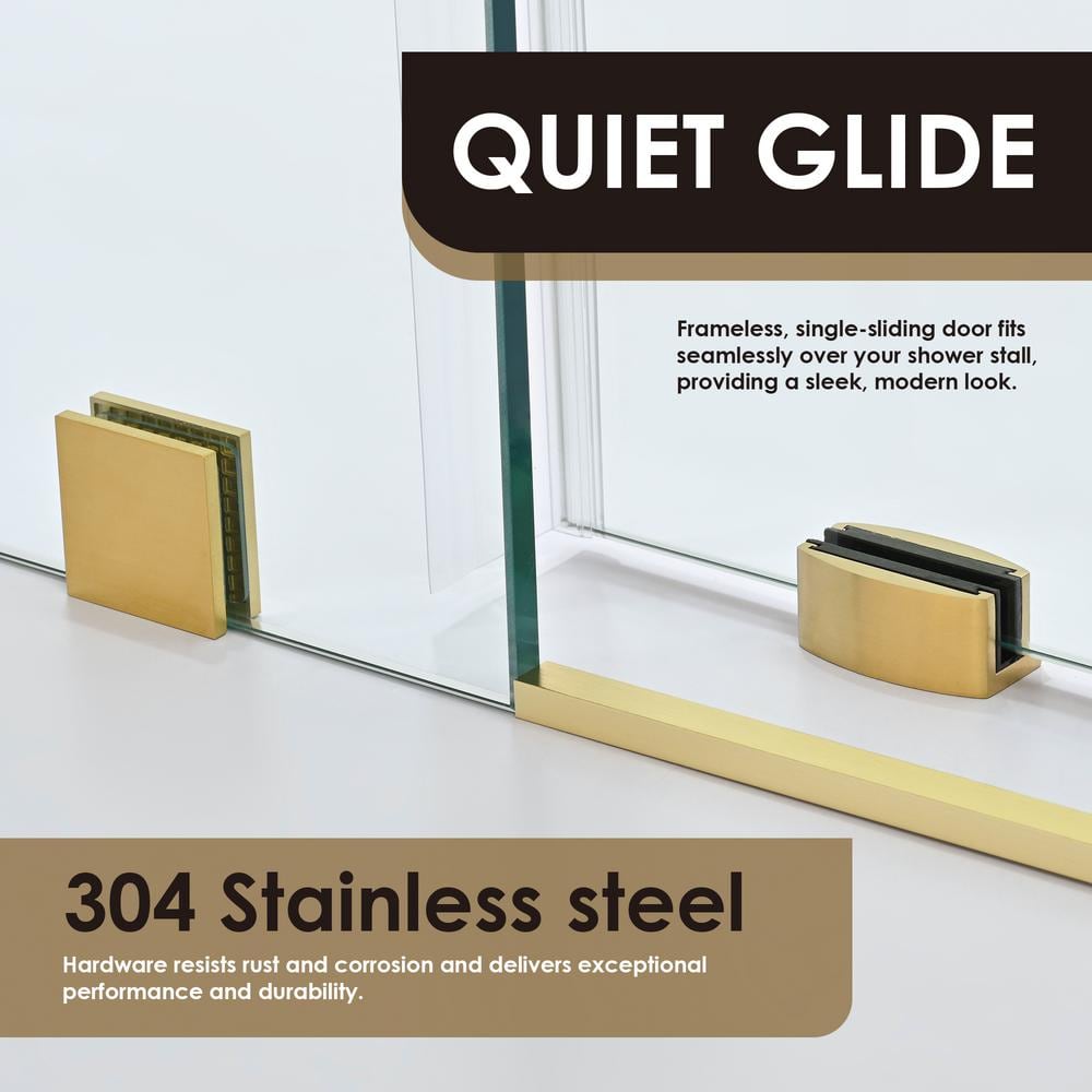 Gold and Clear Glass Frameless Sliding Shower Door, 68" x 78"
