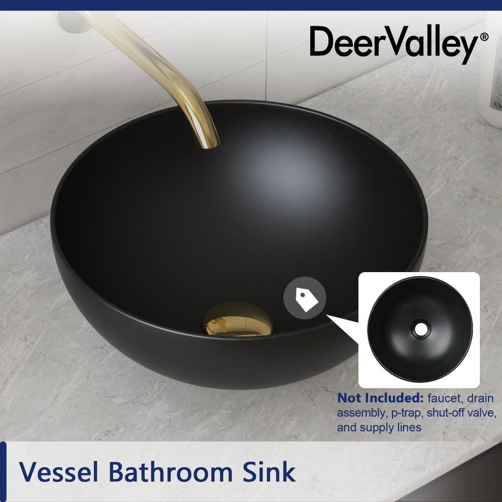 Matte Black Round Ceramic Above-Counter Vessel Sink