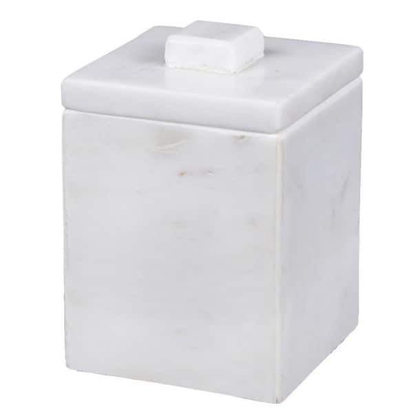 Natural Marble Cotton Ball Holder in Off-White