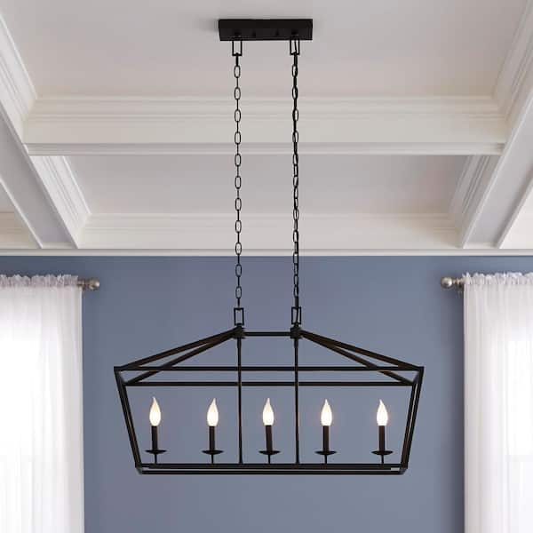 Weyburn 36 in. 5-Light Bronze Farmhouse Linear Chandelier Light Fixture with Caged Metal Shade