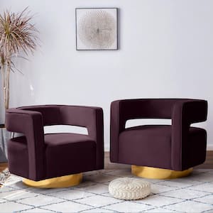 Bettina Contemporary Purple Velvet Comfy Swivel Barrel Chair with Open Back and Metal Base (Set of 2)
