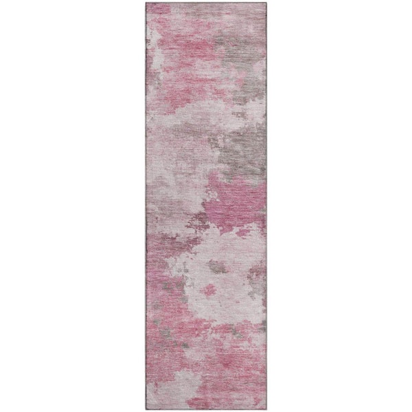 Mayfield Premium Machine Washable Abstract AMF2144 Pink 2 ft. x 7 ft. Runner Rug