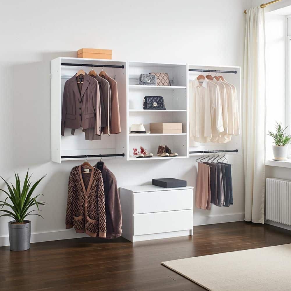 Benjara Vedz 31.5-125.98 in. W White Tower Unit Wall Mounted