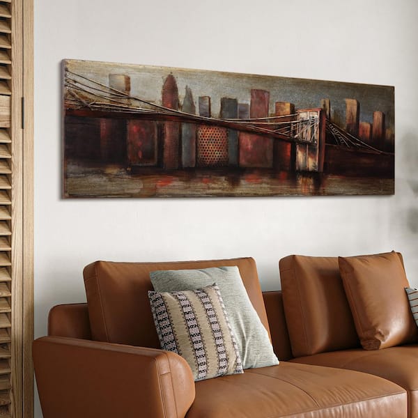 22 in. x 72 in. "Bridge to the City 1" by EAD Art Coop Mixed Media Iron Hand Painted Dimensional Wall Art