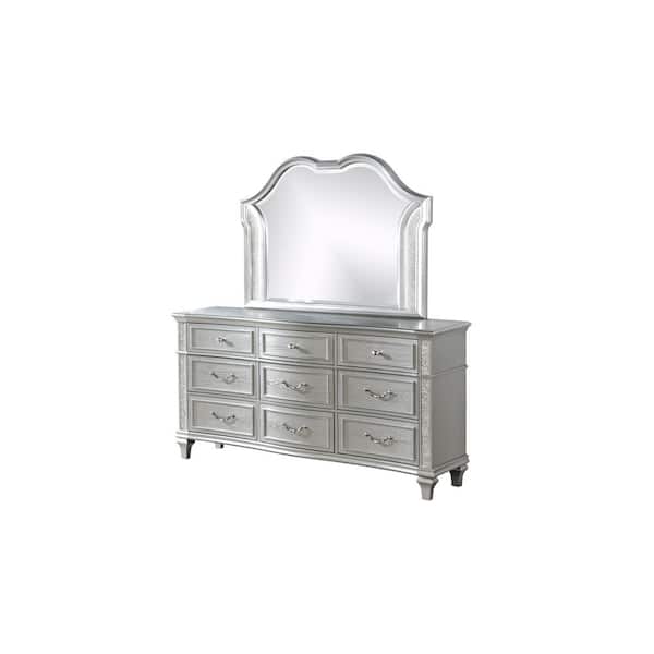 walmart silver dresser Nic 54 Inch Modern Tall Dresser Chest 5 Drawers Round Knobs Silver
