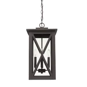 Avondale 21 in. 4-Light Oiled Bronze Outdoor Pendant Light with Clear Glass and No Bulbs Included