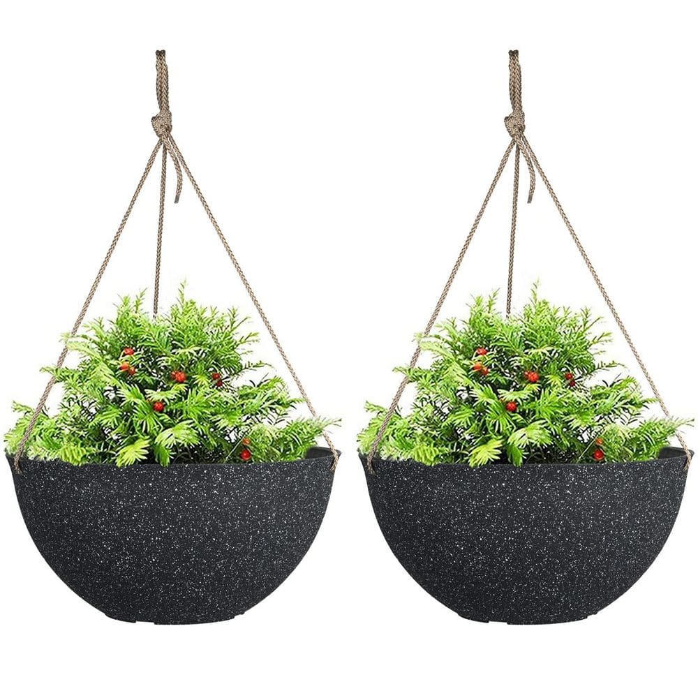 2-Pack Plastic Large Hanging Planters, 13 in. Flower Pots for Outdoor and Indoor, Black price history on PriceWatchPro