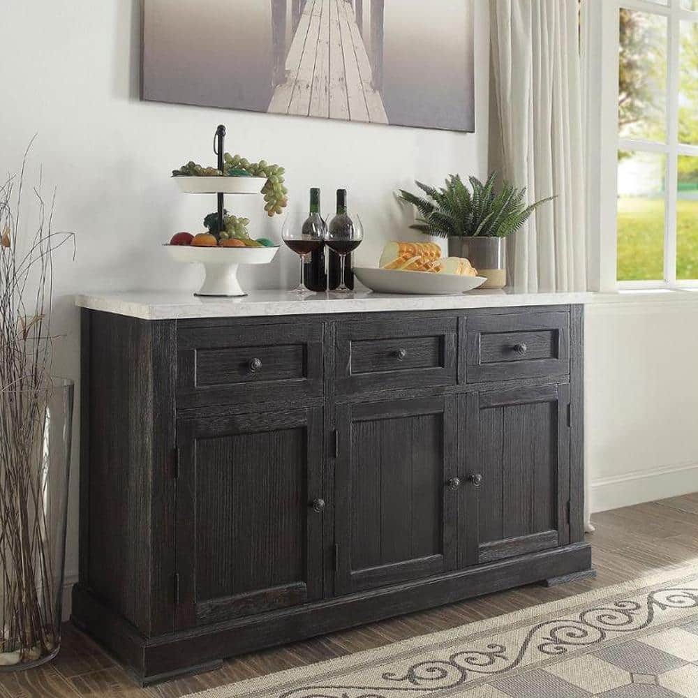 Nolan 58'' Weathered Black and White Marble Sideboard