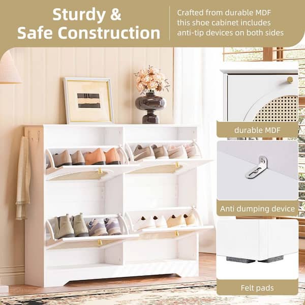 35.4 in. H x 42.1 in. W White Wood 12-Pair Shoe Storage Cabinet
