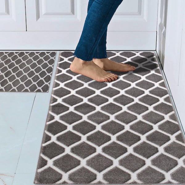 THE SOFIA RUGS Sofihas Floor Mats, Gray, 48x20 plus 30x20,100% Polypropylene, Geomtric, 2-Piece Set 48 in. x 20 in. and 30 in. x 20 in.