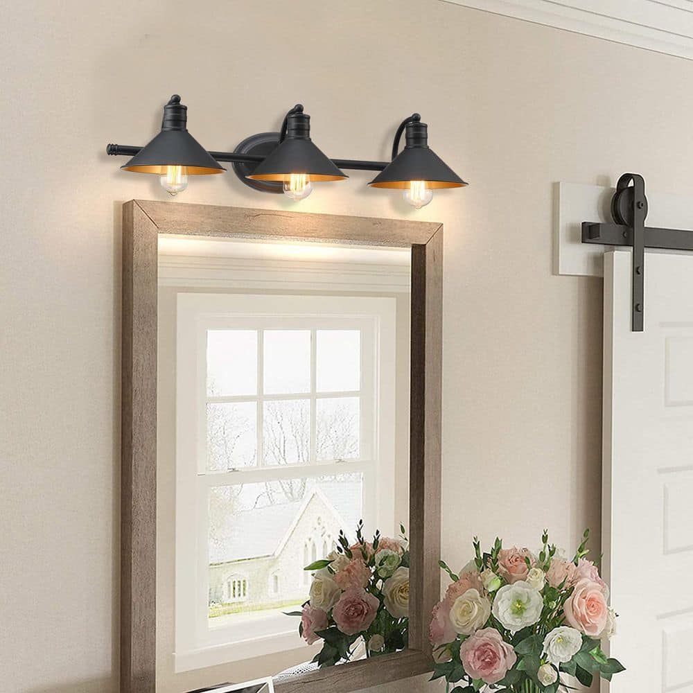 28 in. 3-Light Vanity Light with Matte Black Finish and Gold Painting Inside price history on PriceWatchPro