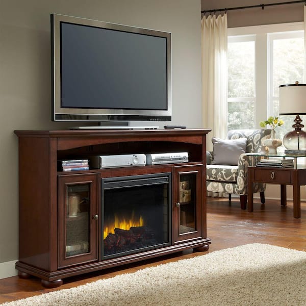 Pleasant Hearth Everest 56 in. Convertible Media Console Electric Fireplace in Cherry