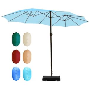 15 ft. Light Blue Market Double Side Patio Umbrella with Base and Sandbag